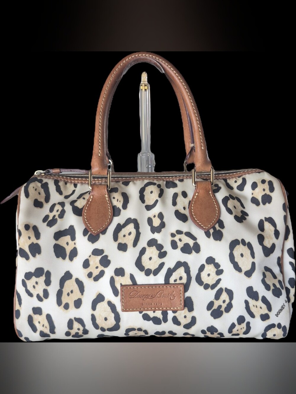 Dooney & Bourke Vintage Leopard Print Satchel Bag Leather Trim Red Lining